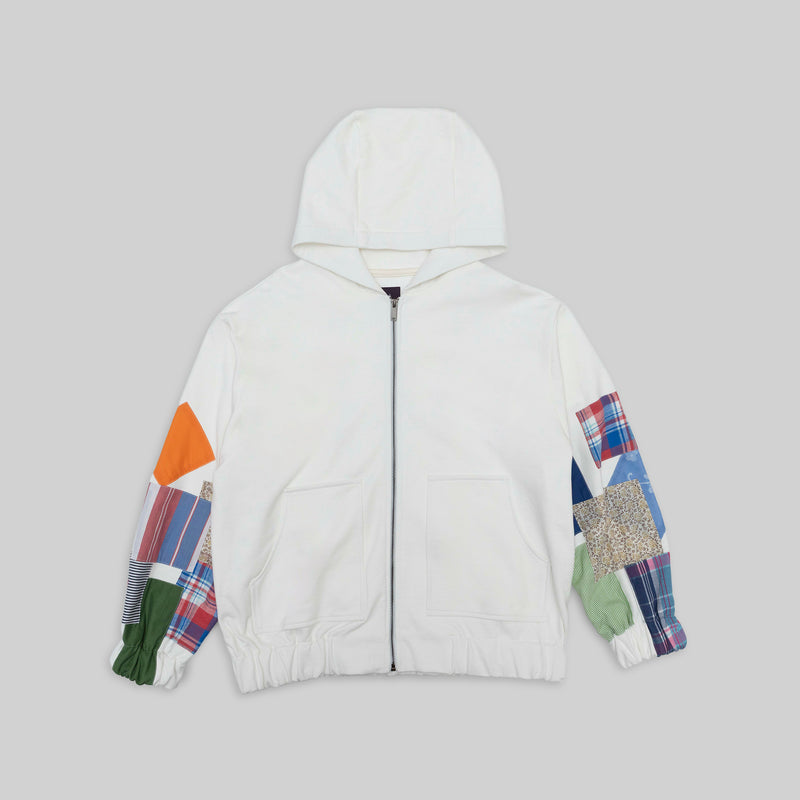 Zip Hoodie with Vintage Patchwork Sleeves