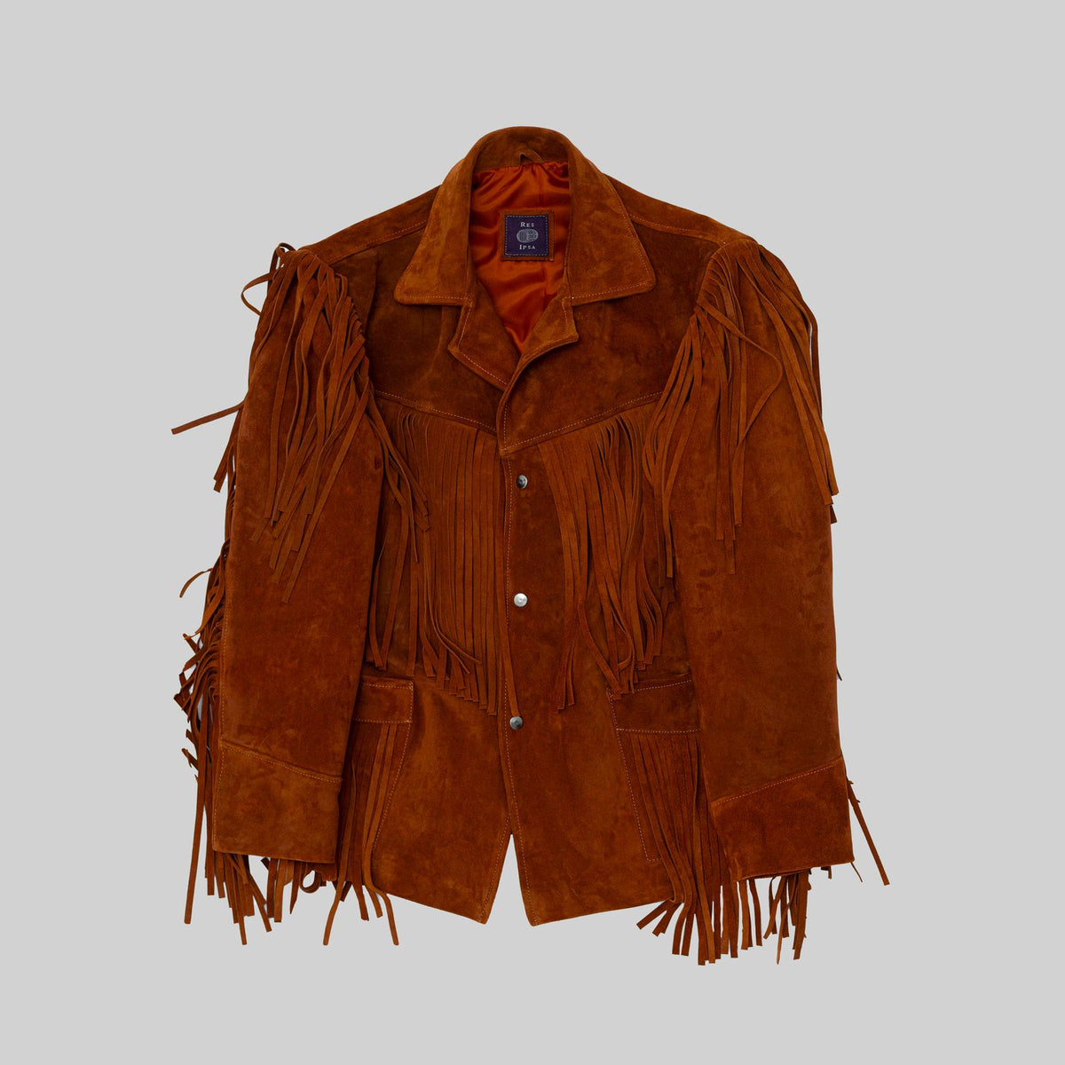 Veste western en daim avec franges et peau de vache — PLV