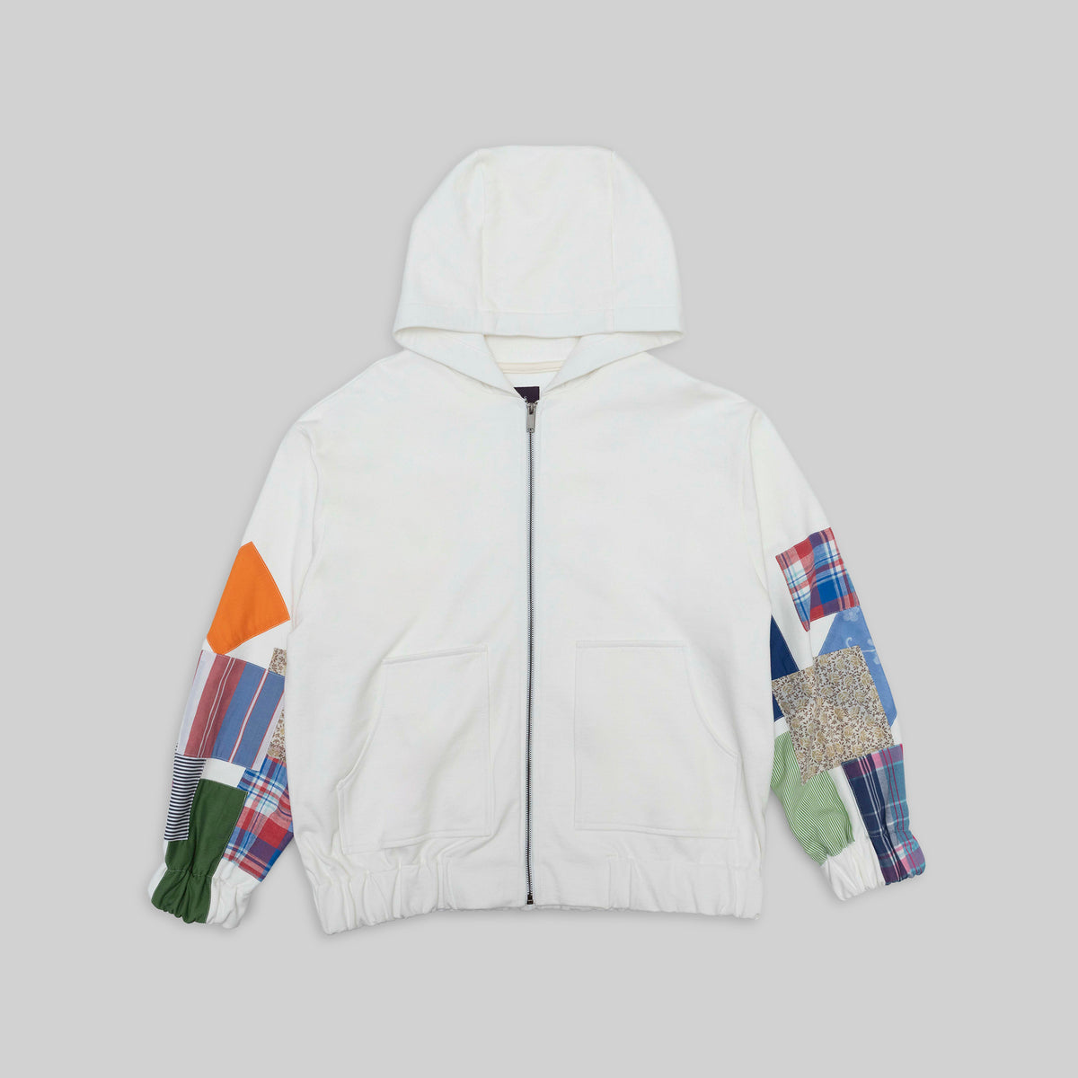 Zip Hoodie with Vintage Patchwork Sleeves