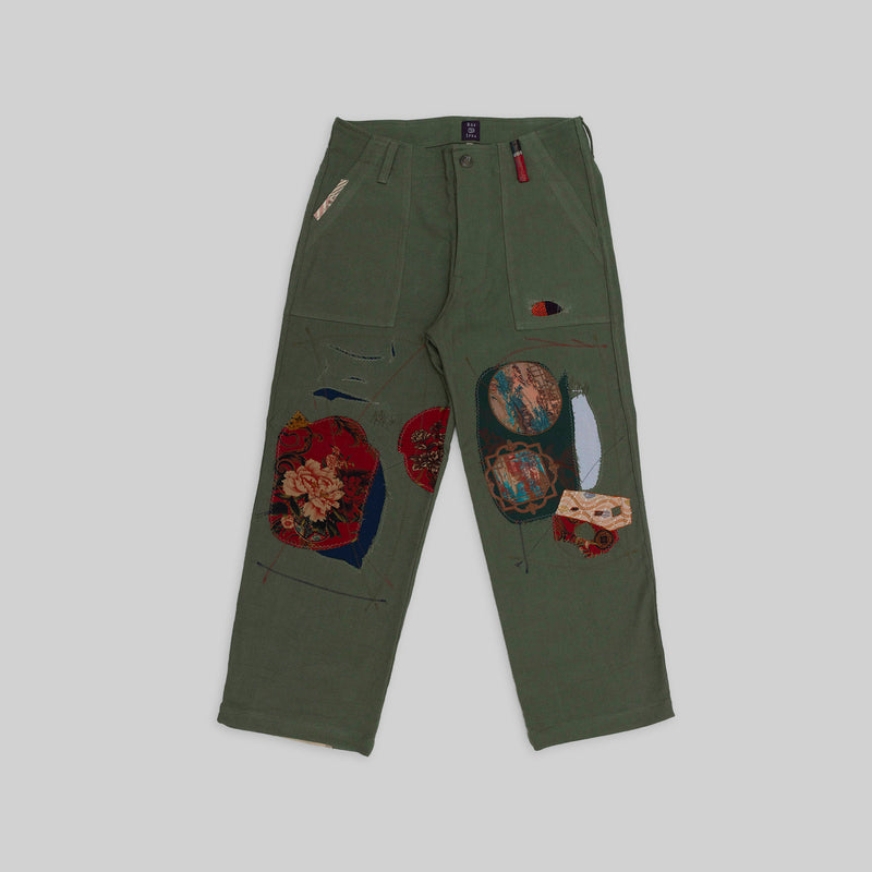 Pantalon à patchwork tissé main