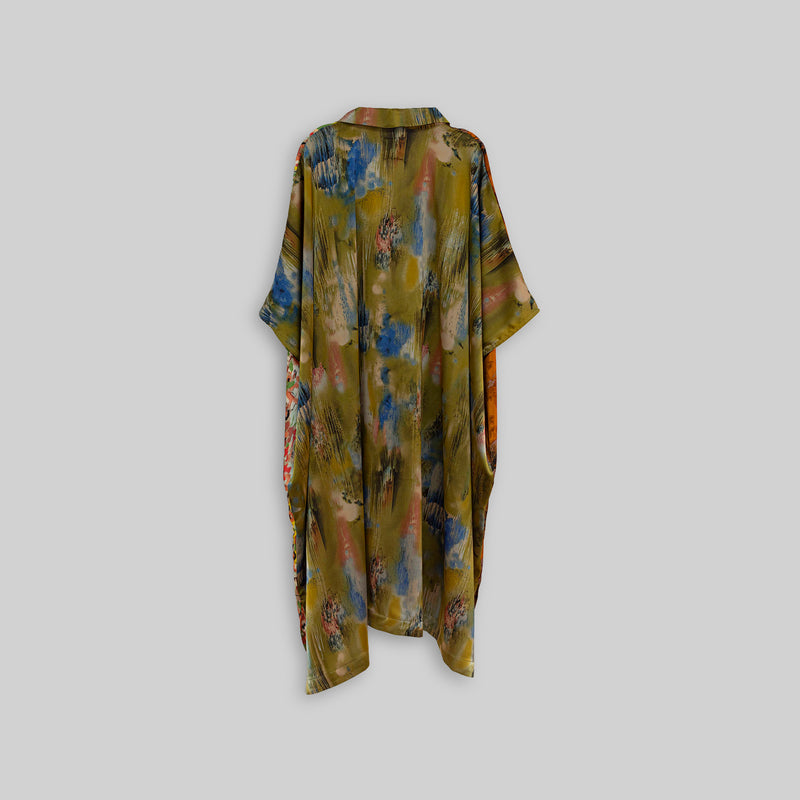 Silk Open Collar Kaftan