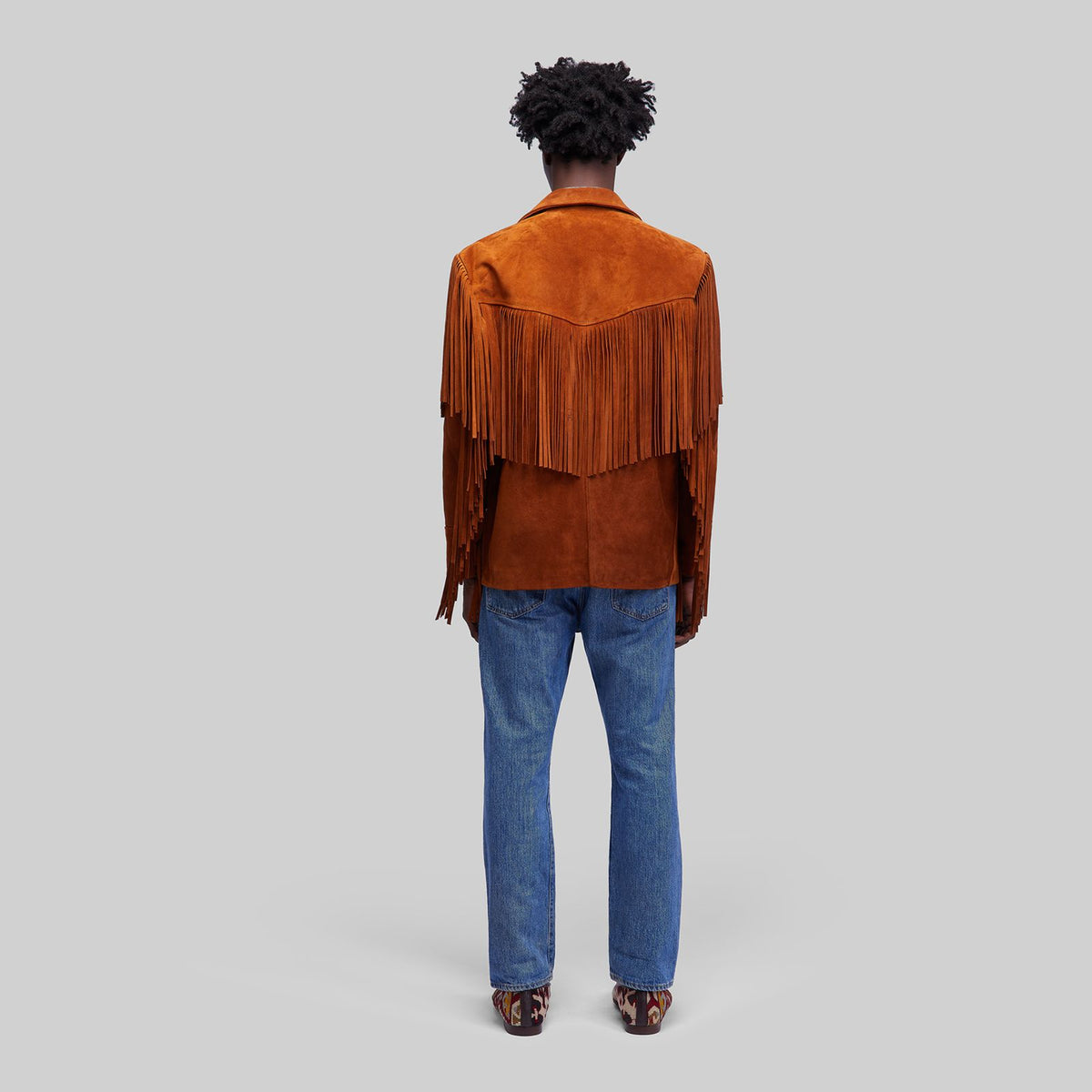 Veste western en daim avec franges et peau de vache — PLV