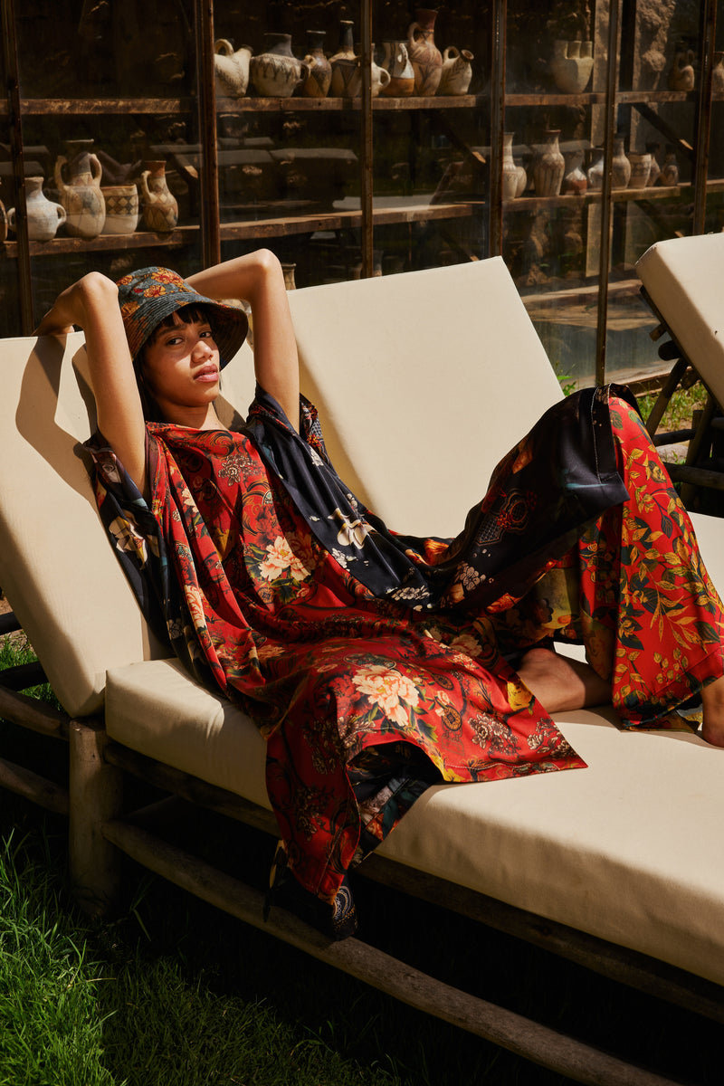 Silk Open Collar Kaftan