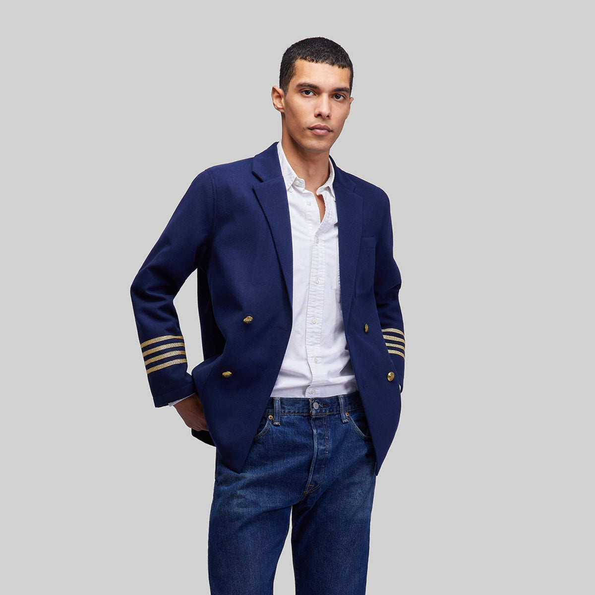 Veste croisée en laine marine