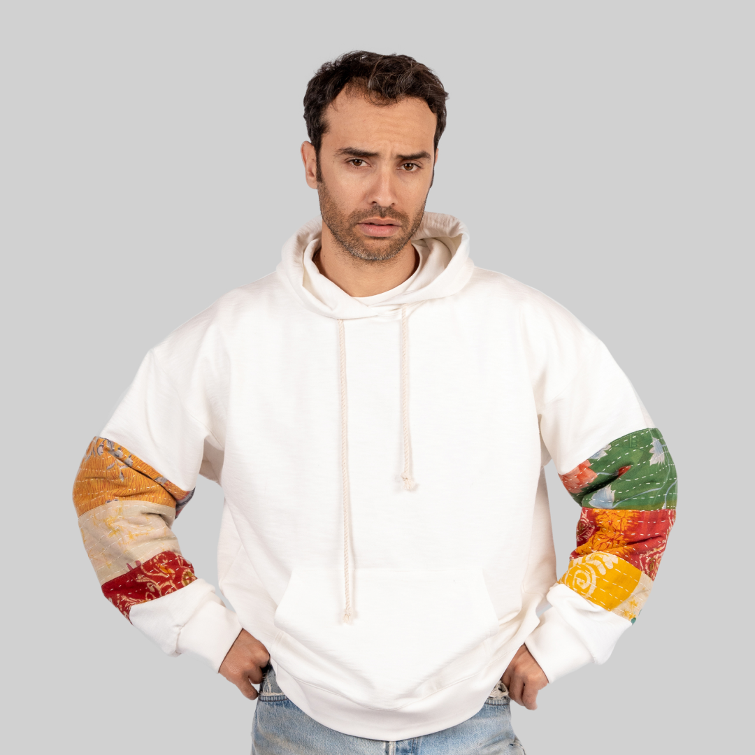 White Patchwork Hoodie
