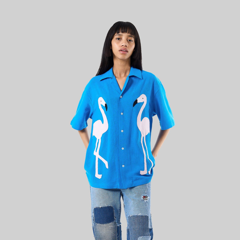 Flamingo Appliqué Camp Shirt