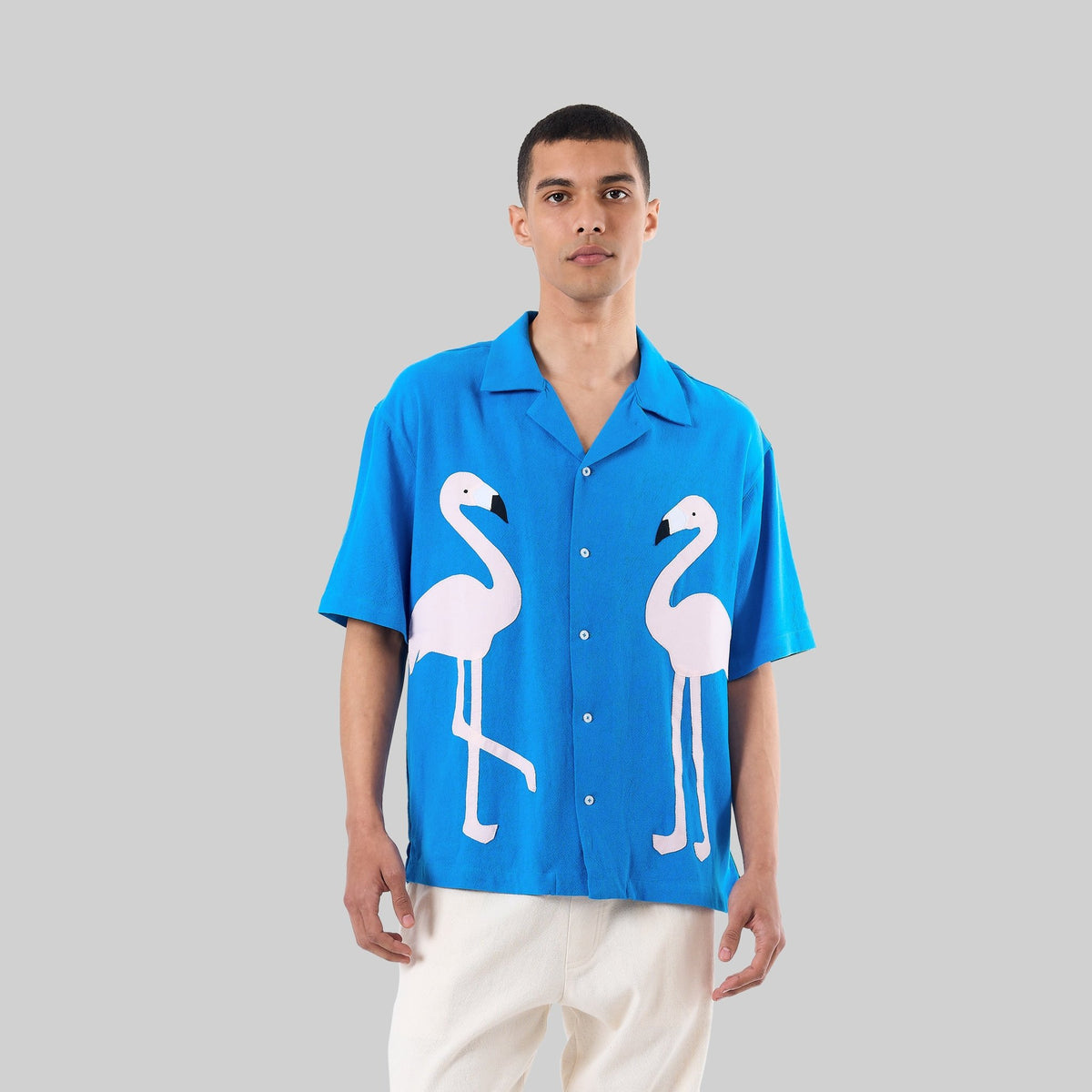 Flamingo Appliqué Camp Shirt