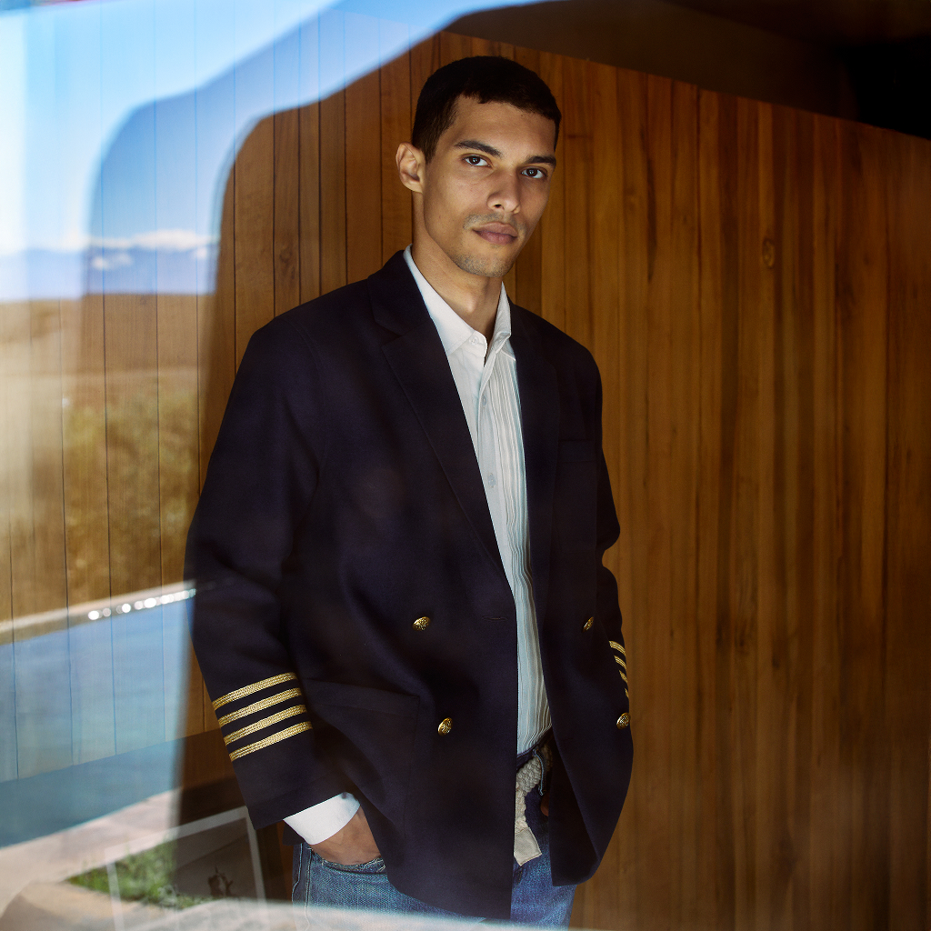 Veste croisée en laine marine