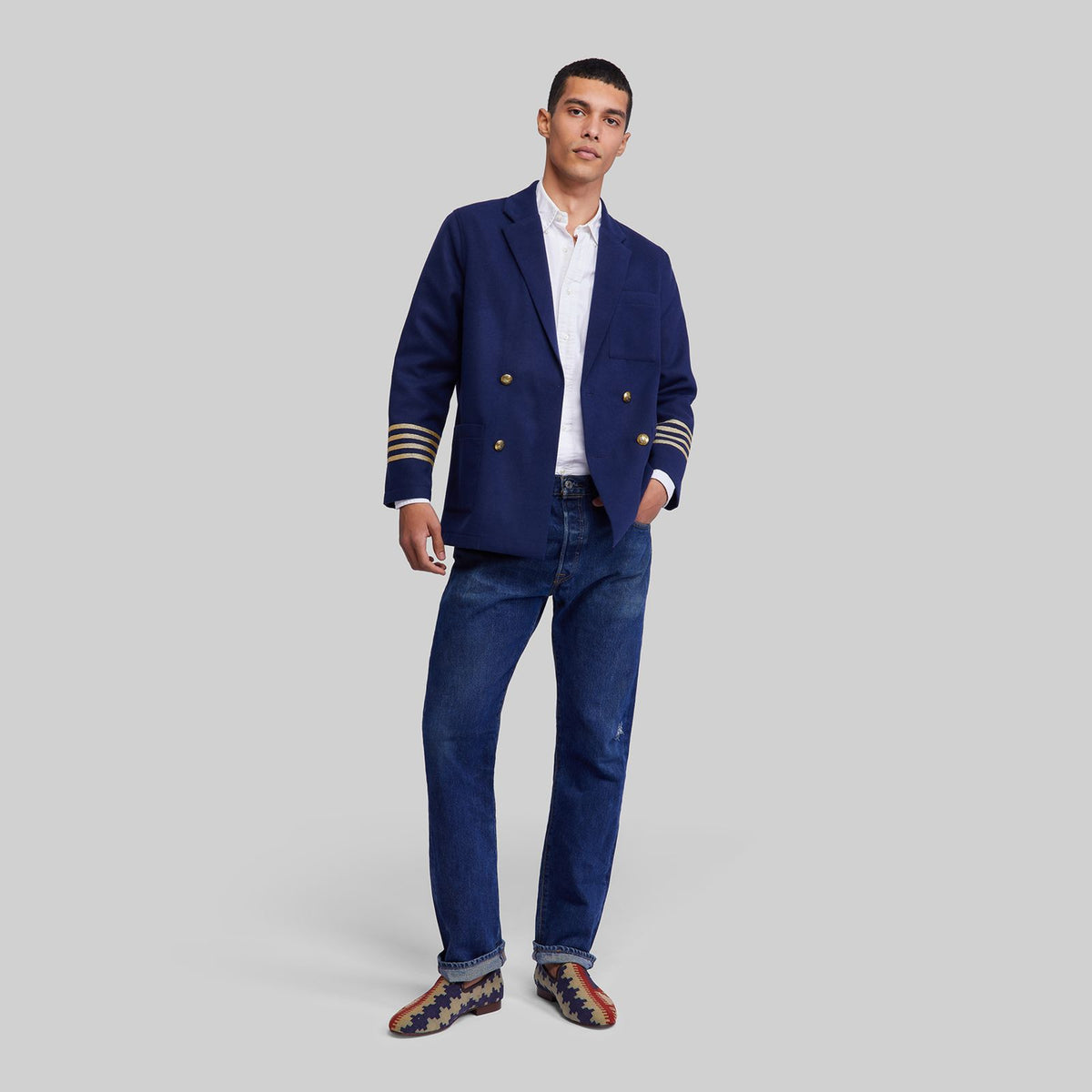 Veste croisée en laine marine