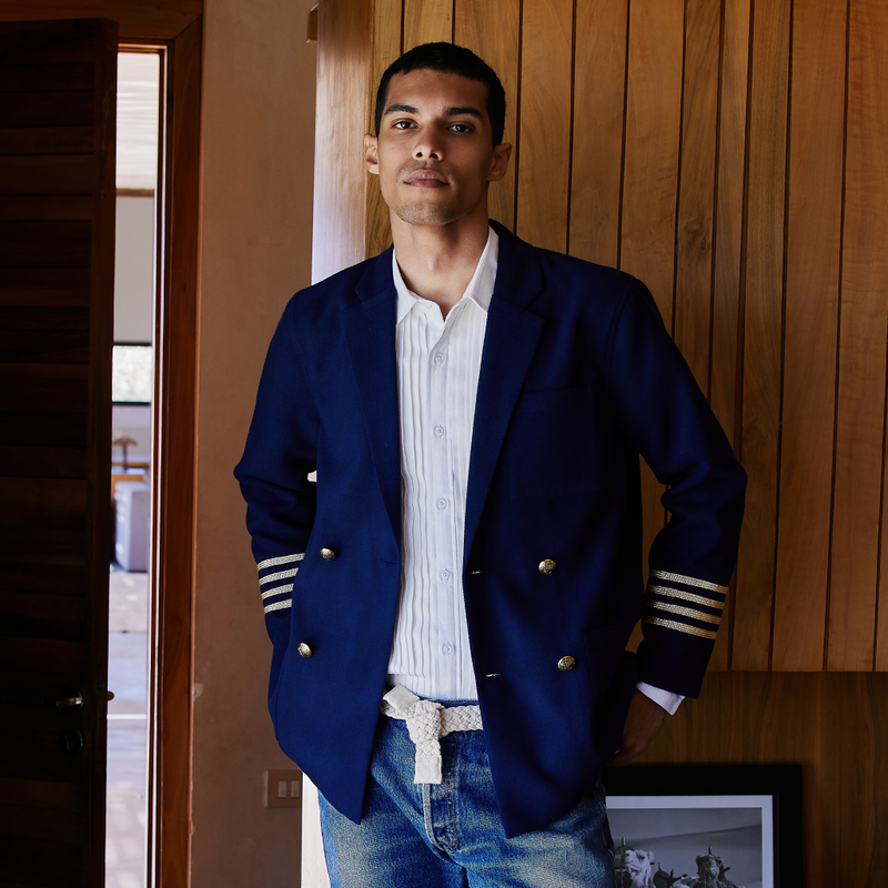 Veste croisée en laine marine